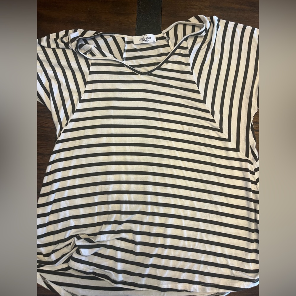 Carly Jean Striped olive and White boyfriend top